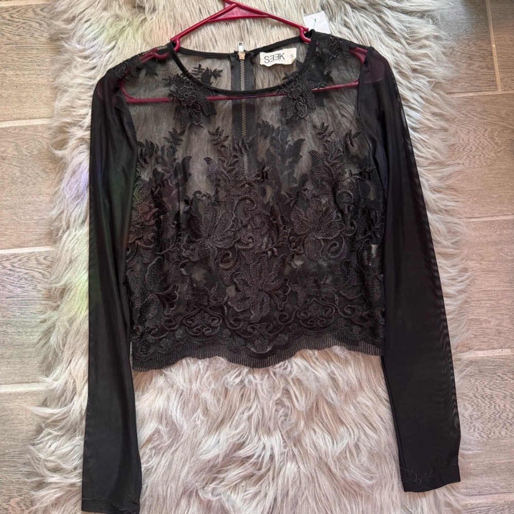 Black see through top laced shirt